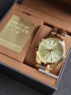 Michael Kors Runway Two-Tone Stainless Steel Tortoise-shell Dial Quartz Watch for Ladies - MK4284