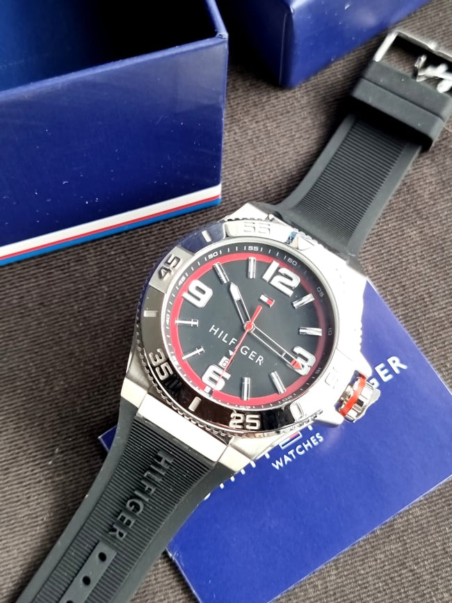 Tommy Hilfiger Men's 1791034 Stainless Steel Watch with Black Silicone Band Hover Image