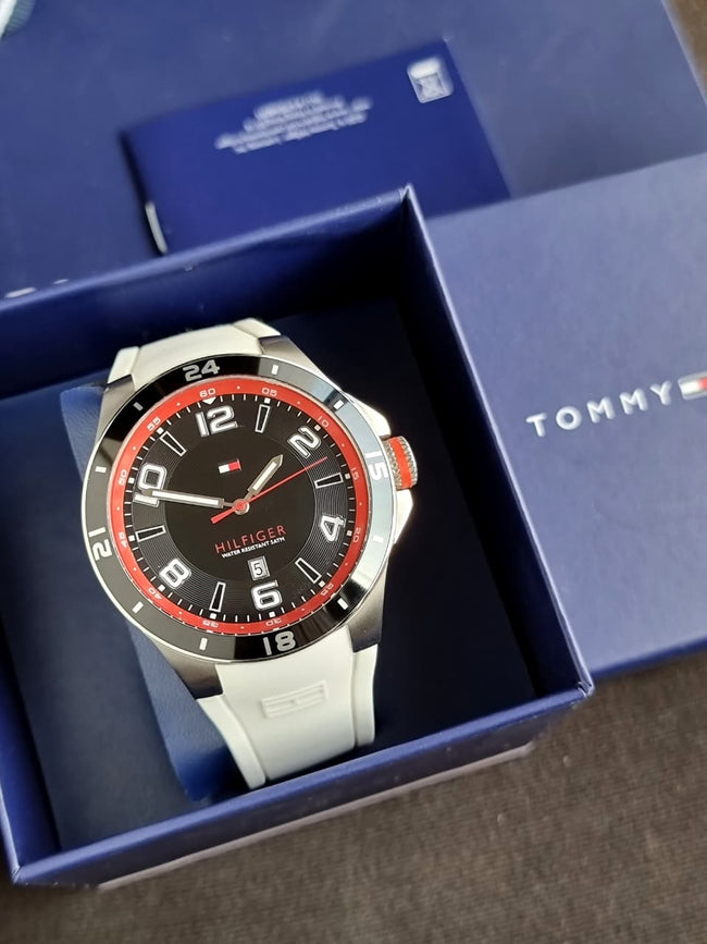 TOMMY HILFIGER Black Dial White Silicone Mens Watch 1790864 Hover Image