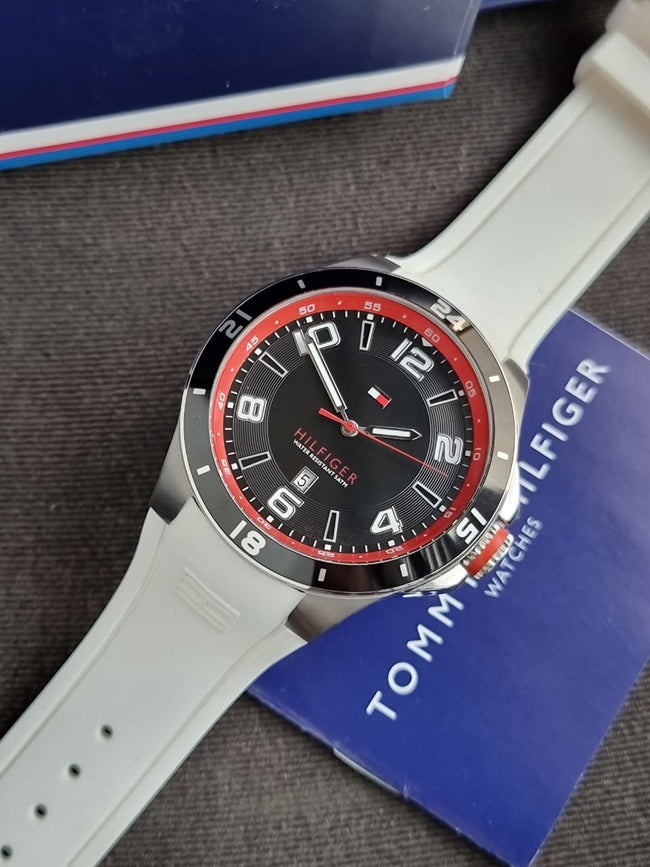 TOMMY HILFIGER Black Dial White Silicone Mens Watch 1790864 Main Image