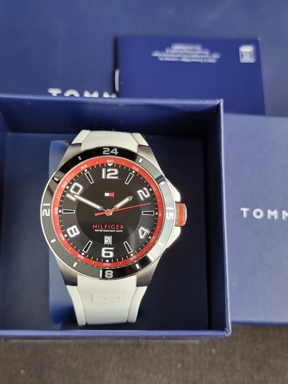 TOMMY HILFIGER Black Dial White Silicone Mens Watch 1790864