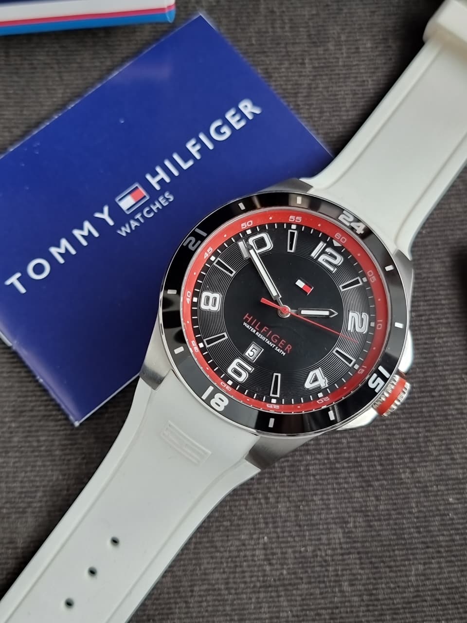 TOMMY HILFIGER Black Dial White Silicone Mens Watch 1790864