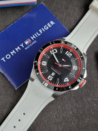 TOMMY HILFIGER Black Dial White Silicone Mens Watch 1790864