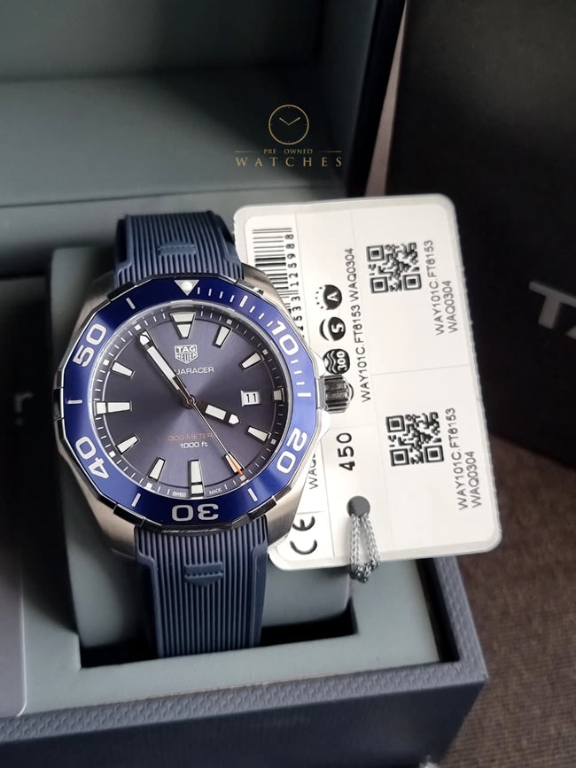 Tag Heuer Aquaracer Blue Rubber Blue Dial Quartz Watch for Gents - WAY101CFT6153 Hover Image