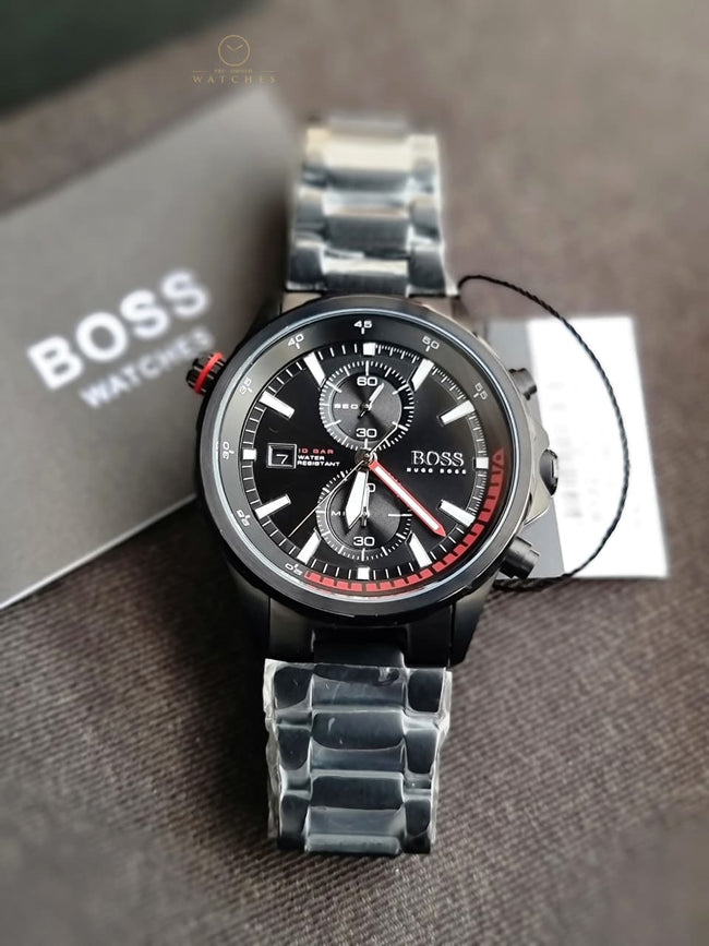 Hugo Boss Men’s Chronograph Quartz Stainless Steel Black Dial 46mm Watch 1513825 Hover Image