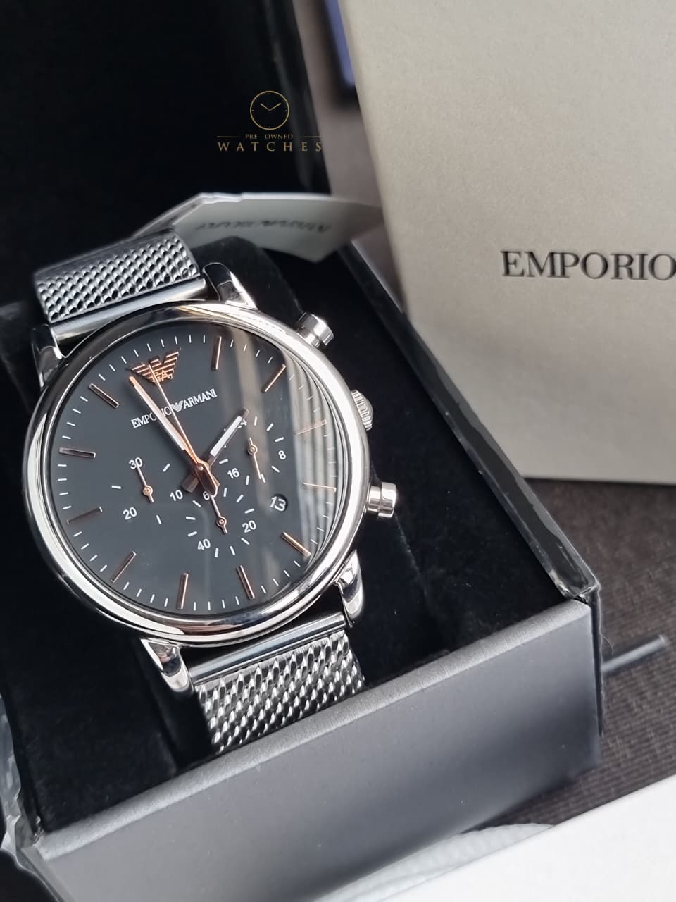 Emporio Armani Men’s Chronograph Quartz Stainless Steel Black Dial 46mm Watch AR11429