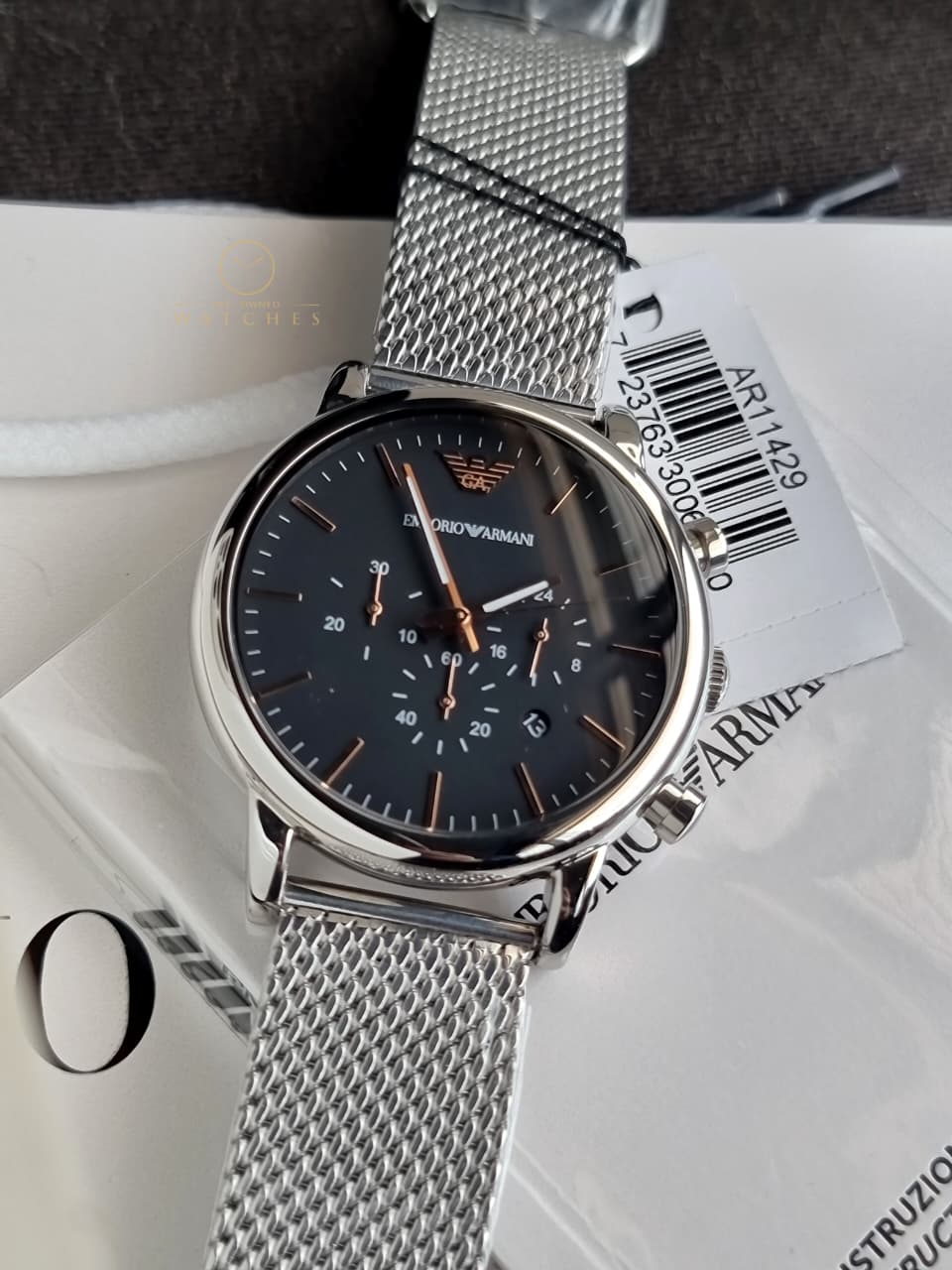 Emporio Armani Men’s Chronograph Quartz Stainless Steel Black Dial 46mm Watch AR11429