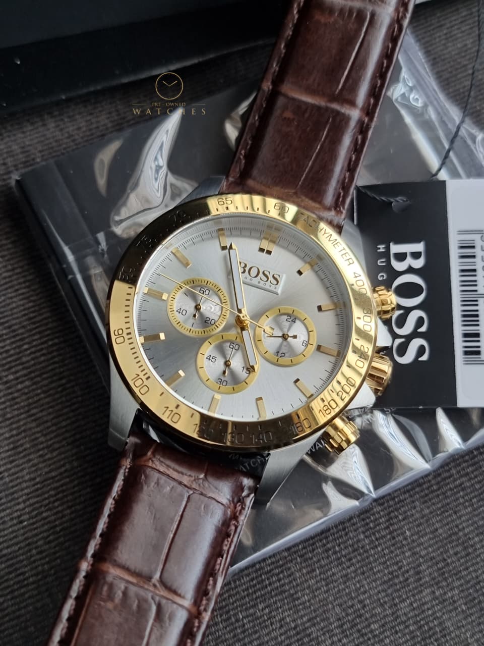 HUGO BOSS 1513174 Quartz Men’s Leather Strap White Dial 44mm Watch