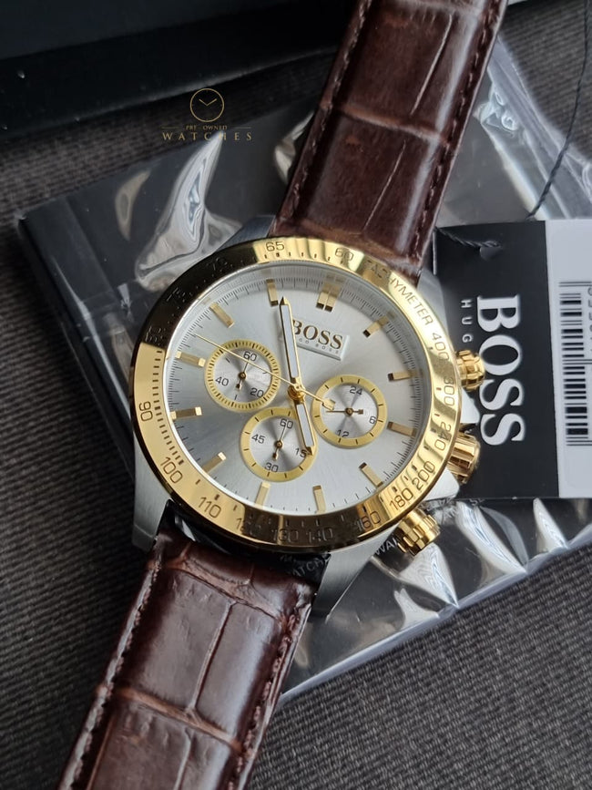 HUGO BOSS 1513174 Quartz Men’s Leather Strap White Dial 44mm Watch Hover Image