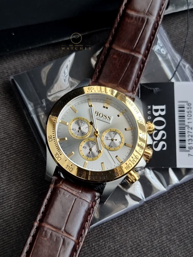 HUGO BOSS 1513174 Quartz Men’s Leather Strap White Dial 44mm Watch Main Image