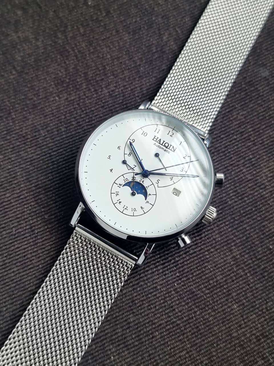Haiqin Automatic White Dial Moon Phase 41mm Gents Watch