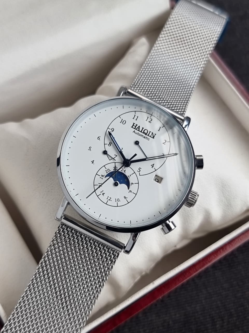 Haiqin Automatic White Dial Moon Phase 41mm Gents Watch