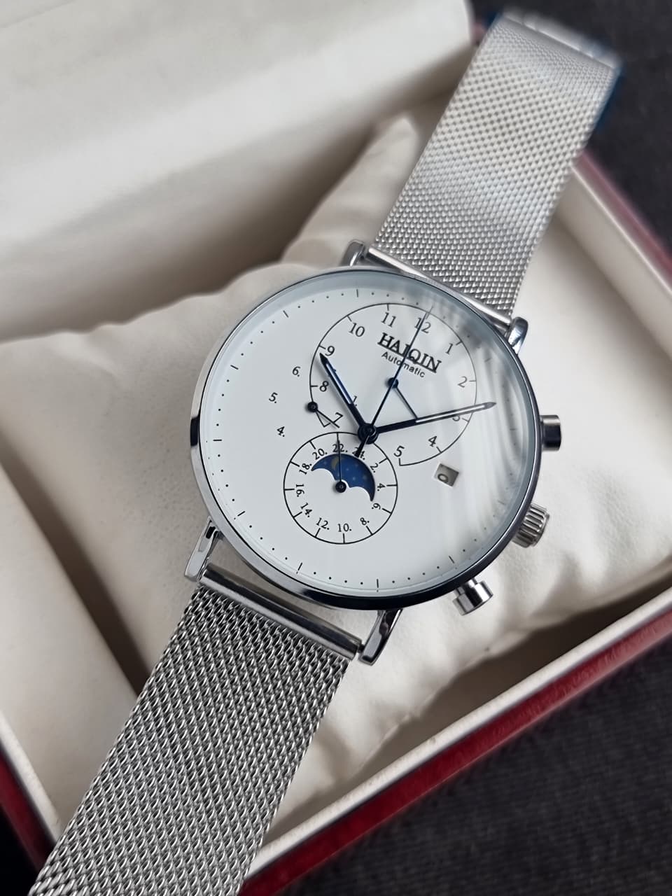 Haiqin Automatic White Dial Moon Phase 41mm Gents Watch