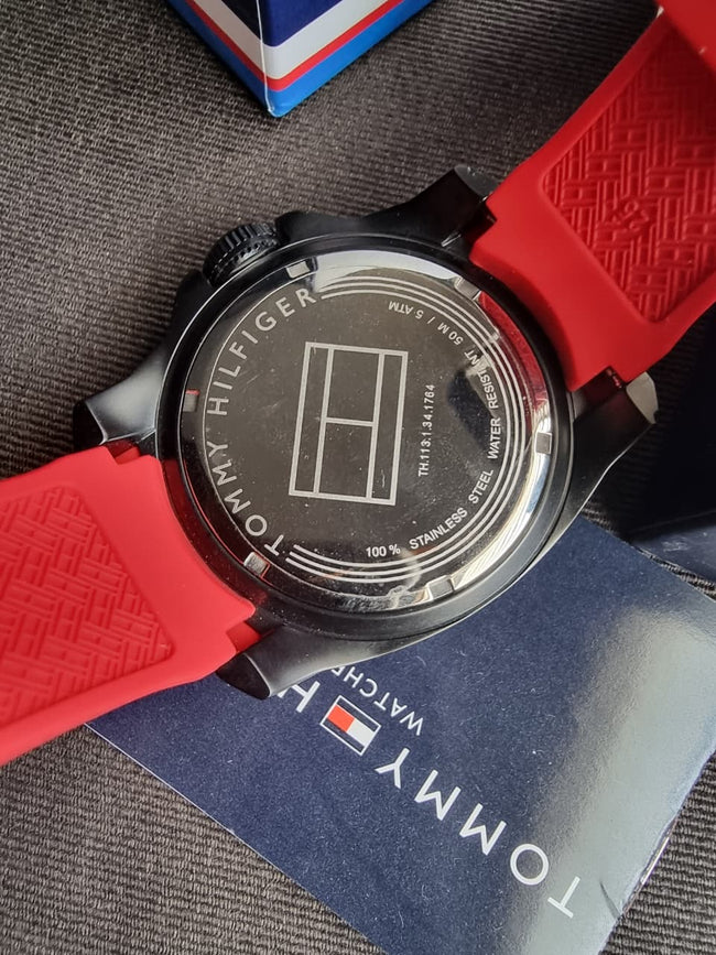 Tommy Hilfiger Men’s Quartz Silicone Strap Black Dial 45mm Watch 1791112 Main Image