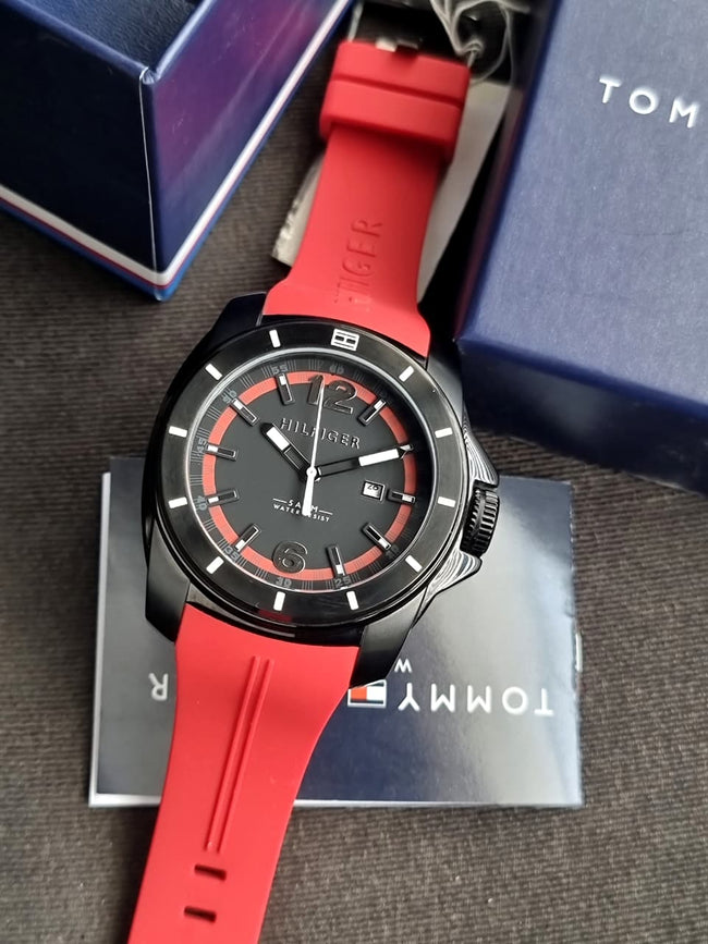 Tommy Hilfiger Men’s Quartz Silicone Strap Black Dial 45mm Watch 1791112 Hover Image