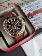 Fossil Men’s Chronograph Quartz Leather Strap Brown Dial 44mm Watch FS5867