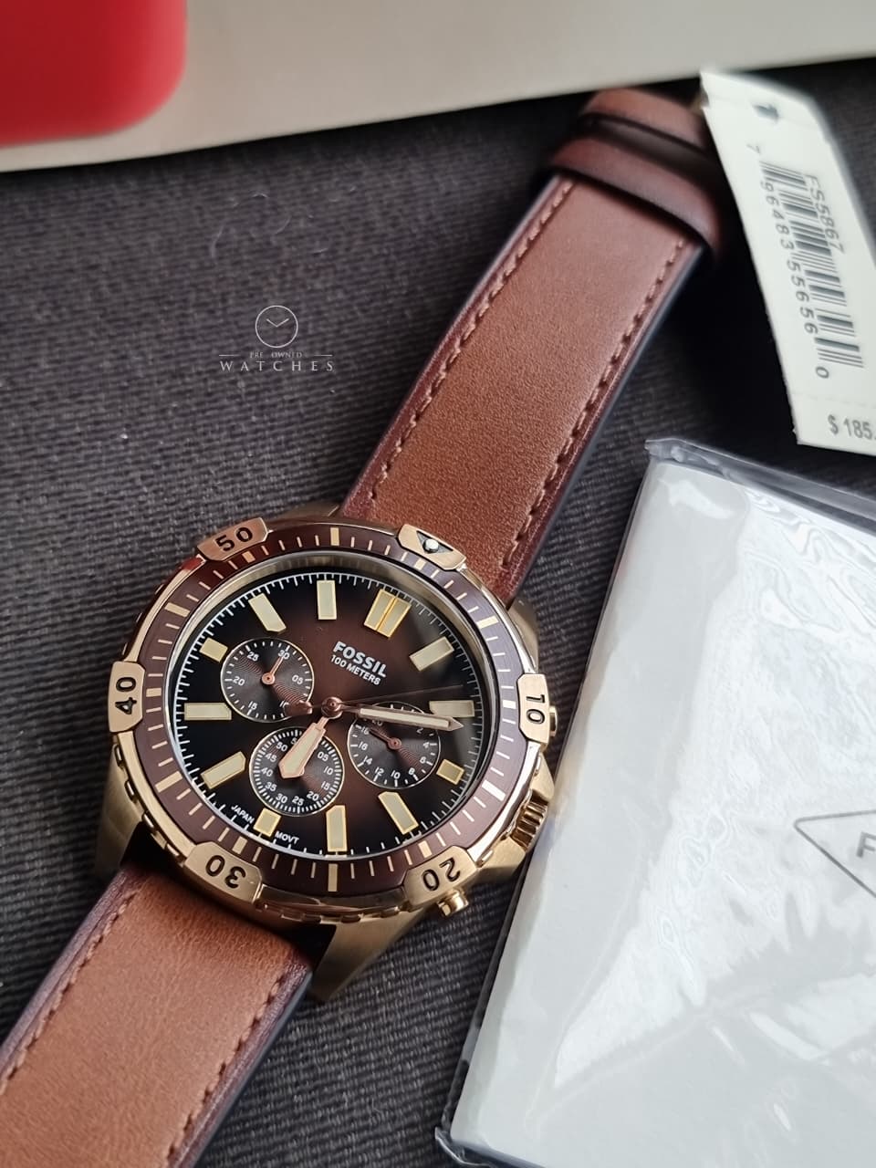 Fossil Men’s Chronograph Quartz Leather Strap Brown Dial 44mm Watch FS5867