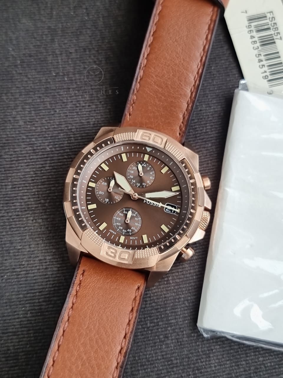 FOSSIL FS5857 MEN'S BRONSON CHRONOGRAPH MEDIUM BROWN ECO LEATHER WATCH