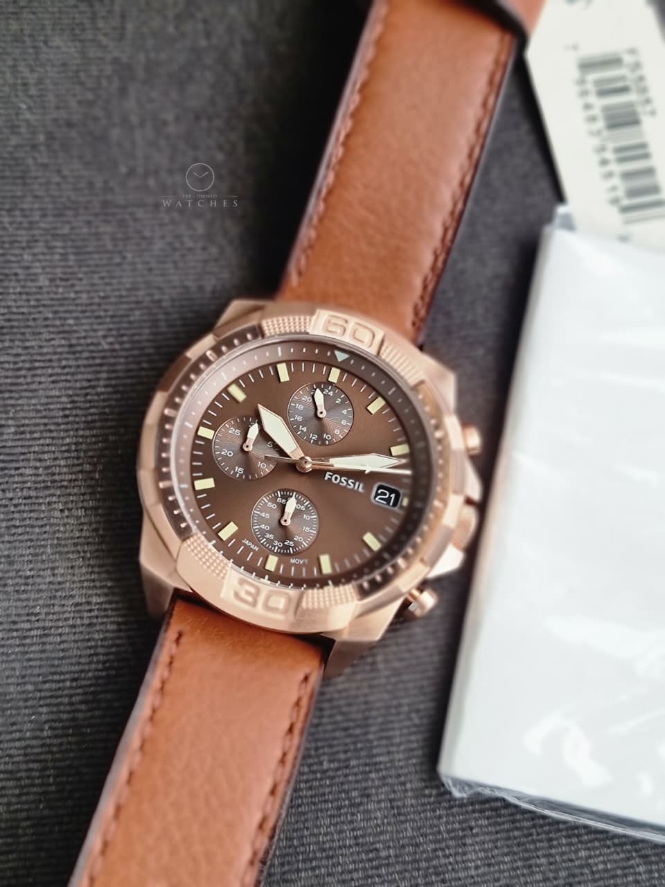 FOSSIL FS5857 MEN'S BRONSON CHRONOGRAPH MEDIUM BROWN ECO LEATHER WATCH