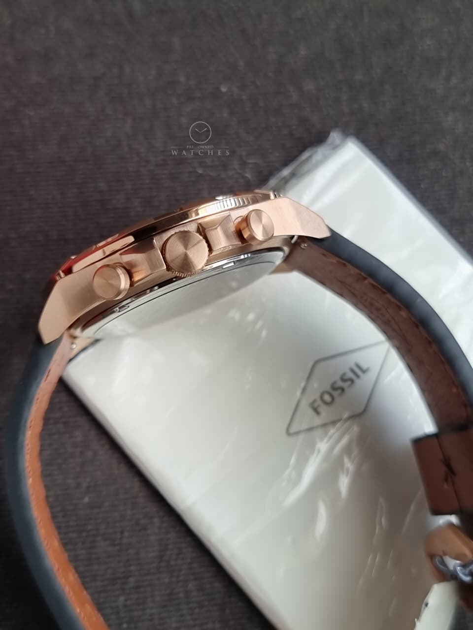 FOSSIL FS5857 MEN'S BRONSON CHRONOGRAPH MEDIUM BROWN ECO LEATHER WATCH