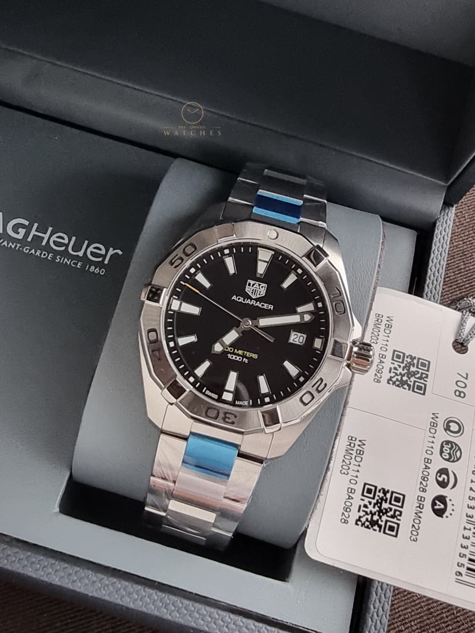 Tag Heuer Aquaracer Silver Stainless steel Black Dial Quartz Watch for Gents - WBD1110.BA09288