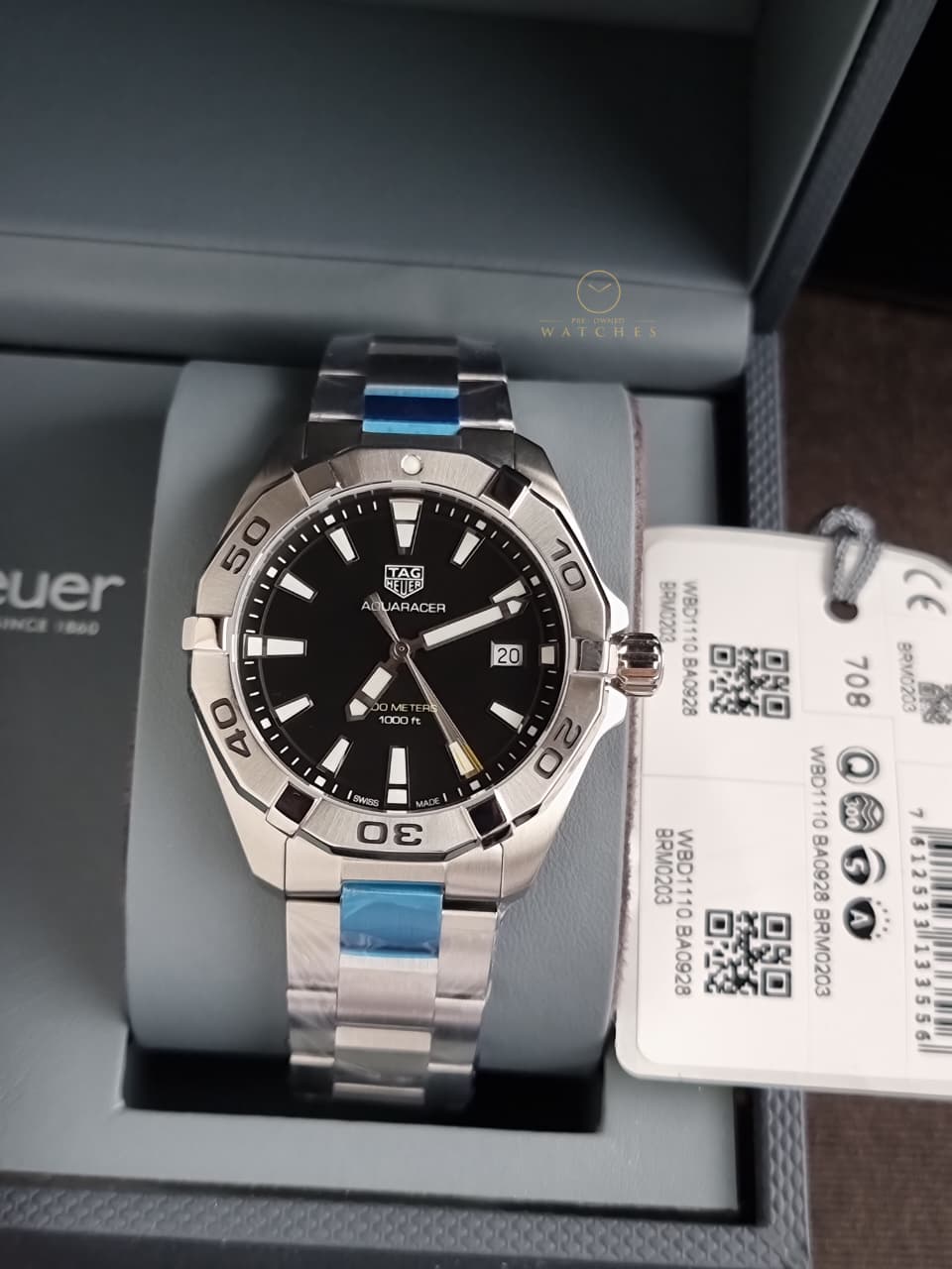Tag Heuer Aquaracer Silver Stainless steel Black Dial Quartz Watch for Gents - WBD1110.BA09288