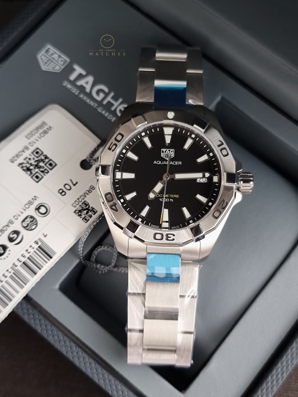 Tag Heuer Aquaracer Silver Stainless steel Black Dial Quartz Watch for Gents - WBD1110.BA09288
