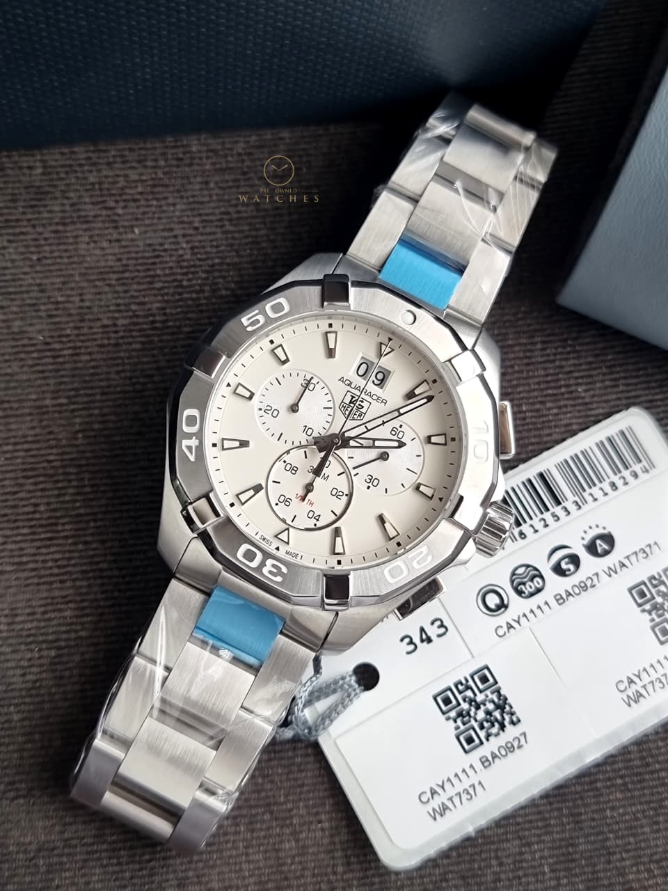Tag Heuer Aquaracer Men’s Quartz Swiss Made Silver Stainless Steel Grey Dial 43mm Watch CAY1111.BA0927