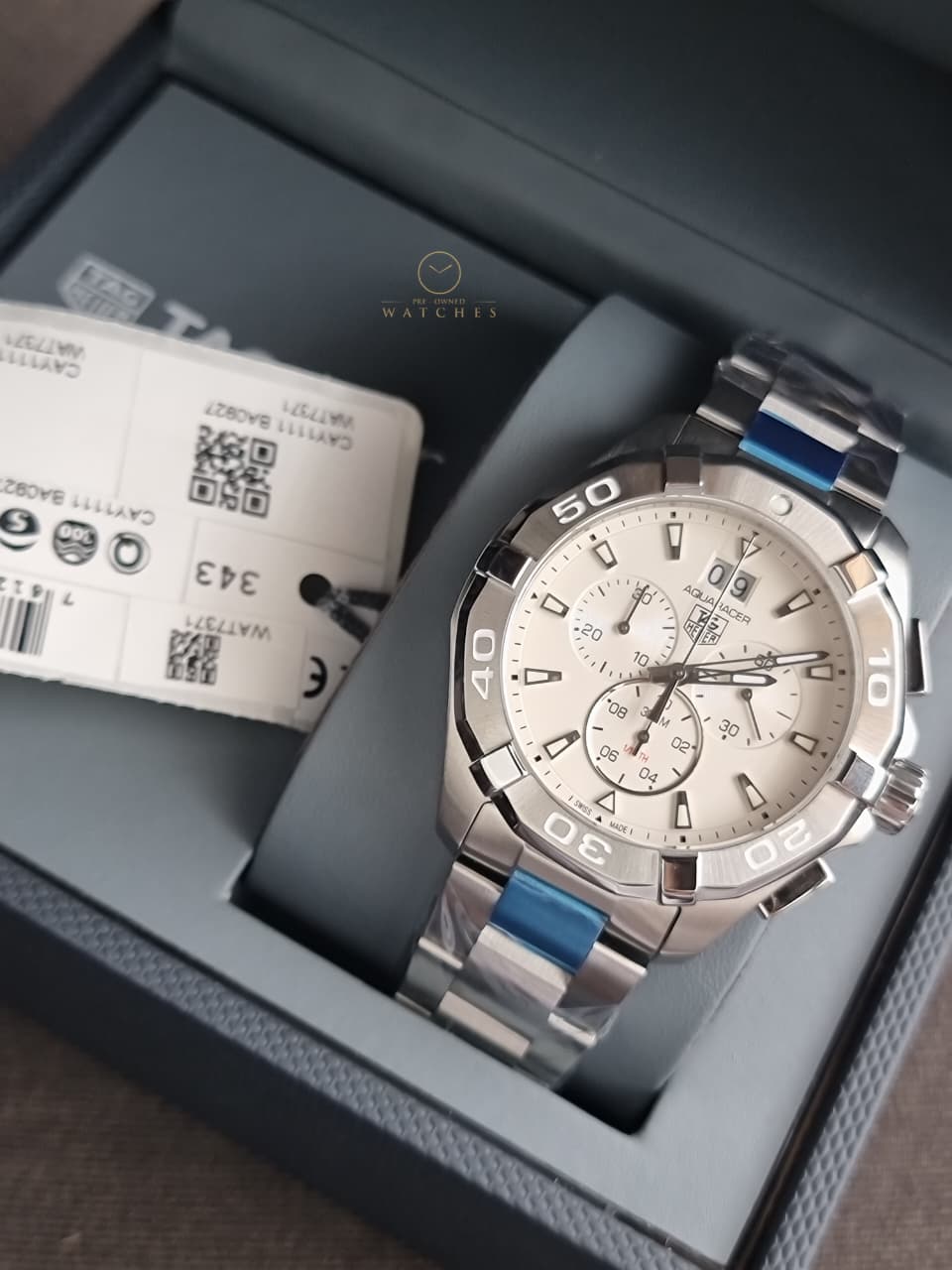 Tag Heuer Aquaracer Men’s Quartz Swiss Made Silver Stainless Steel Grey Dial 43mm Watch CAY1111.BA0927