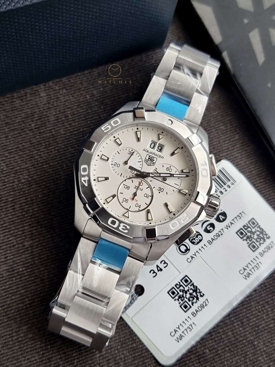 Tag Heuer Aquaracer Men’s Quartz Swiss Made Silver Stainless Steel Grey Dial 43mm Watch CAY1111.BA0927