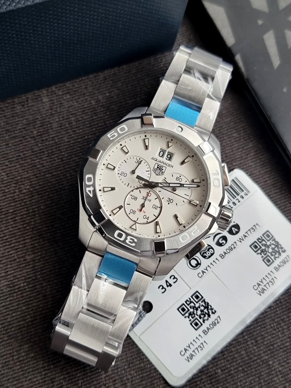 Tag Heuer Aquaracer Men’s Quartz Swiss Made Silver Stainless Steel Grey Dial 43mm Watch CAY1111.BA0927