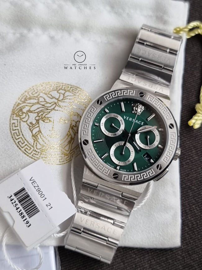 Versace Men’s Quartz Swiss Made Silver Stainless Steel Green Dial 43mm Watch VEZ900121 Main Image