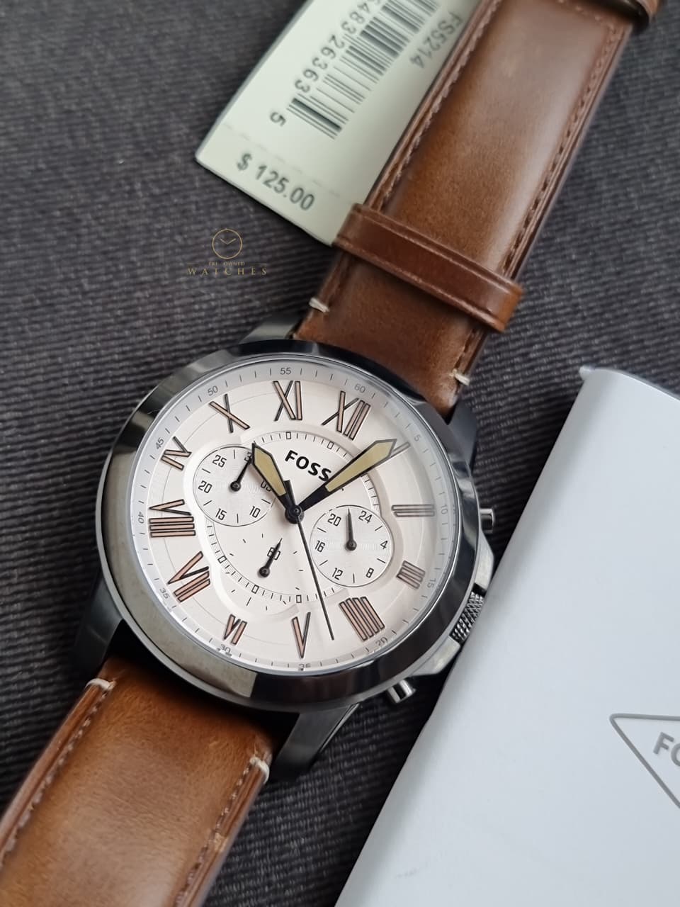 Fossil Men’s Quartz Leather Strap Brown Dial 44mm Watch FS5214