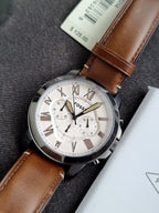 Fossil Men’s Quartz Leather Strap Brown Dial 44mm Watch FS5214