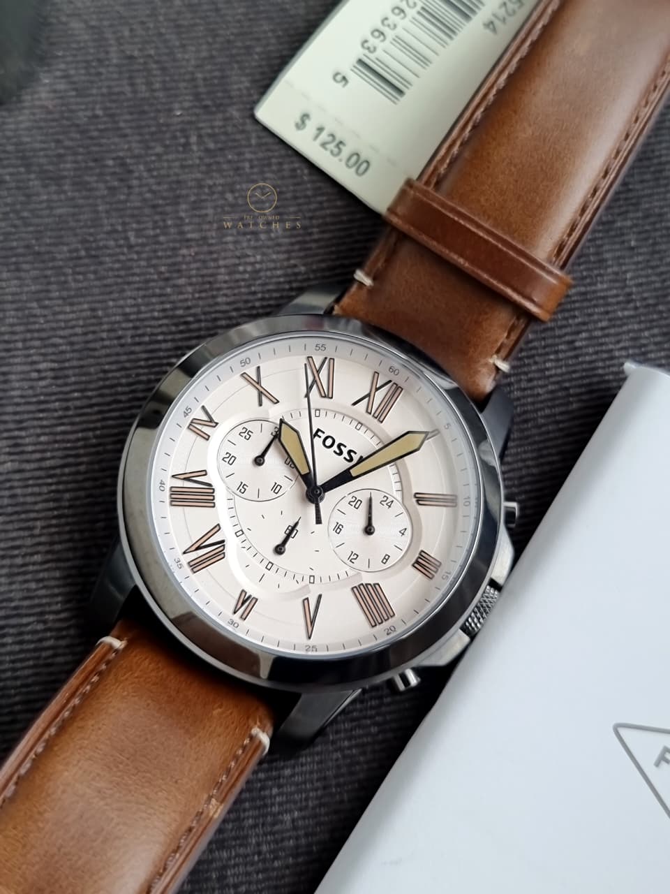 Fossil Men’s Quartz Leather Strap Brown Dial 44mm Watch FS5214