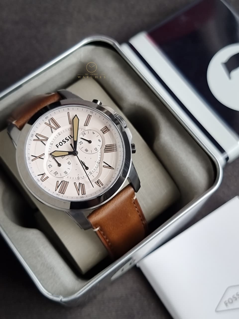 Fossil Men’s Quartz Leather Strap Brown Dial 44mm Watch FS5214