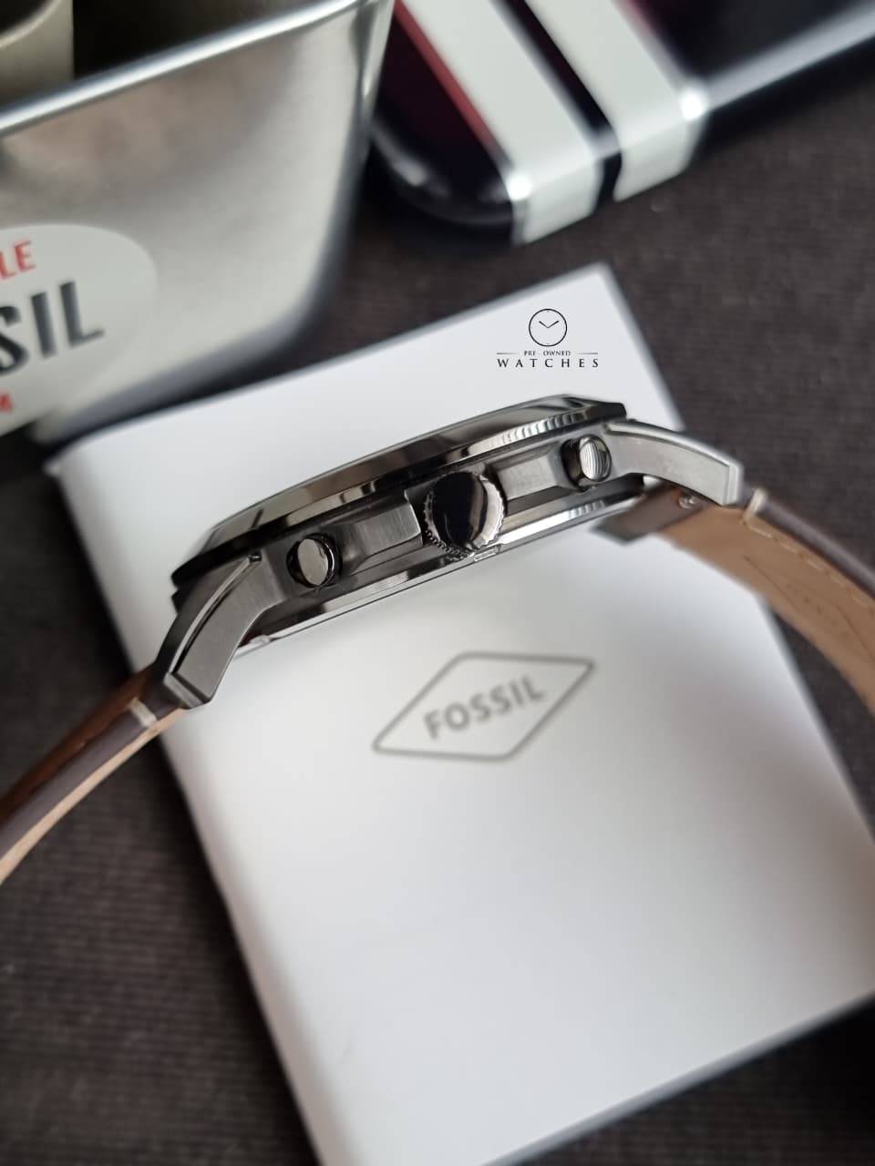 Fossil Men’s Quartz Leather Strap Brown Dial 44mm Watch FS5214