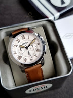 Fossil Men’s Quartz Leather Strap Brown Dial 44mm Watch FS5214
