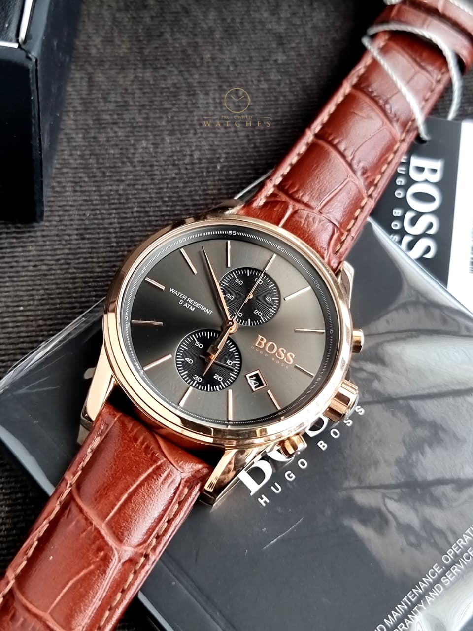 Hugo Boss Men’s Chronograph Quartz Leather Strap Grey Dial 41mm Watch 1513281