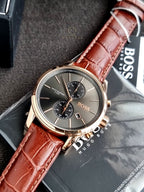 Hugo Boss Men’s Chronograph Quartz Leather Strap Grey Dial 41mm Watch 1513281