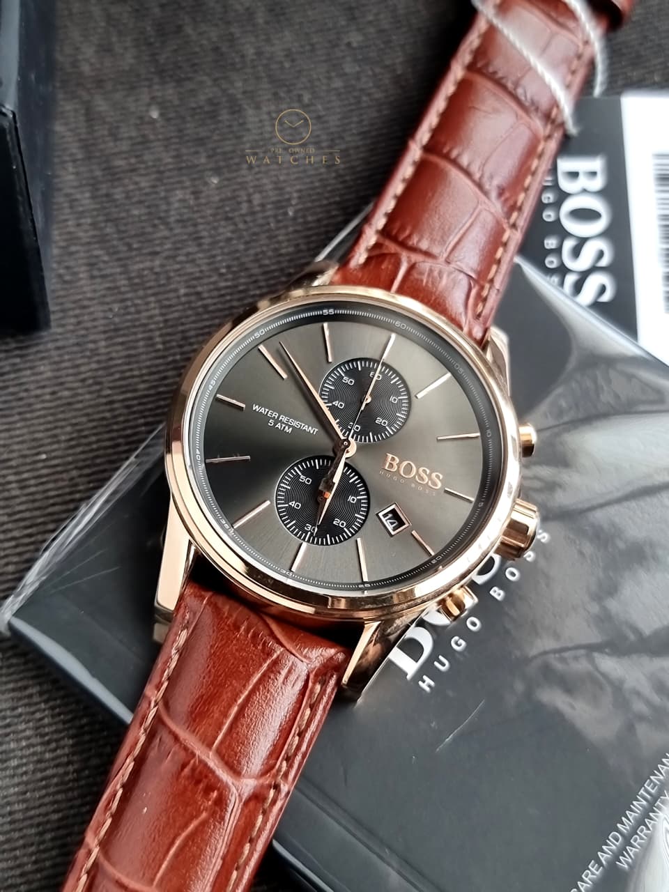 Hugo Boss Men’s Chronograph Quartz Leather Strap Grey Dial 41mm Watch 1513281