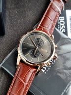 Hugo Boss Men’s Chronograph Quartz Leather Strap Grey Dial 41mm Watch 1513281