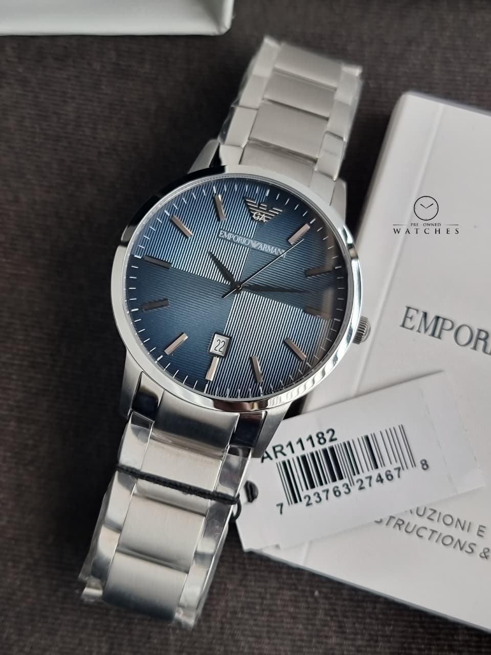 EMPORIO ARMANI Renato Silver Stainless Steel Blue Dial Quartz Watch for Gents - AR11182
