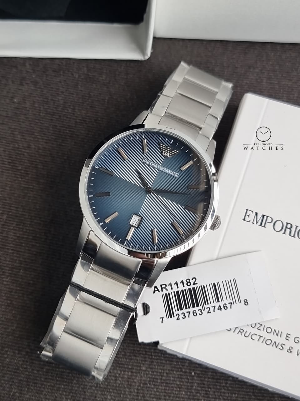 EMPORIO ARMANI Renato Silver Stainless Steel Blue Dial Quartz Watch for Gents - AR11182
