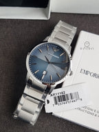 EMPORIO ARMANI Renato Silver Stainless Steel Blue Dial Quartz Watch for Gents - AR11182