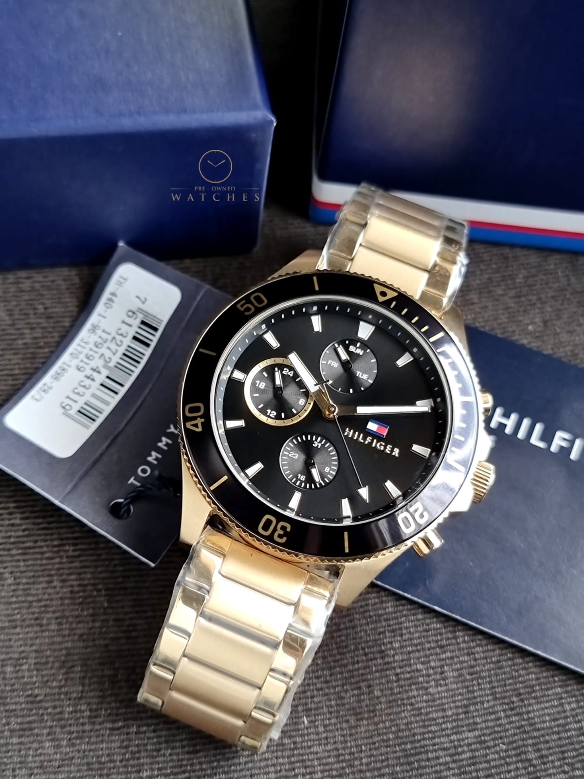 Tommy Hilfiger Men’s Quartz Gold Stainless Steel Black Dial 46mm Watch 1791919