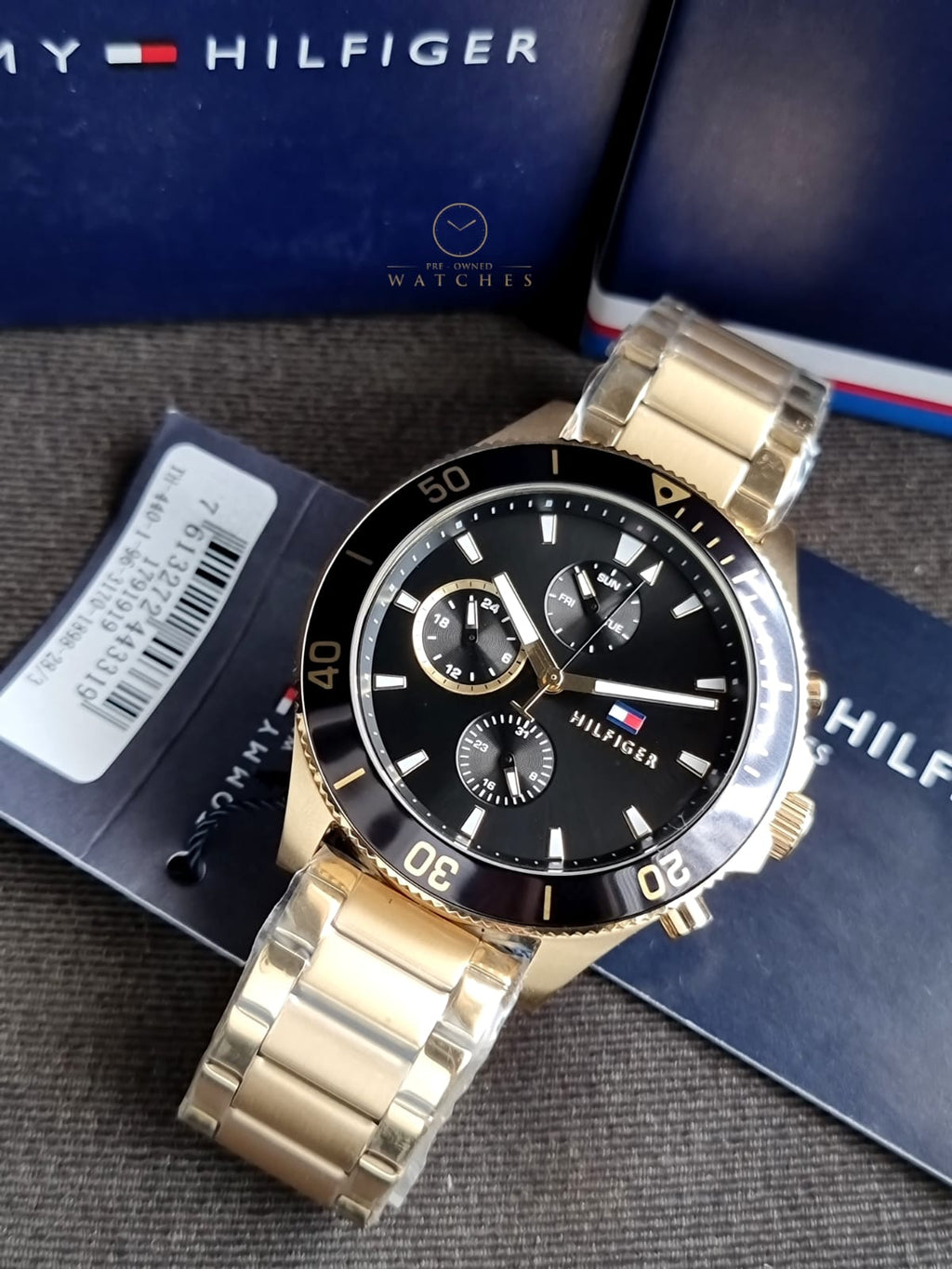 Tommy Hilfiger Men’s Quartz Gold Stainless Steel Black Dial 46mm Watch 1791919