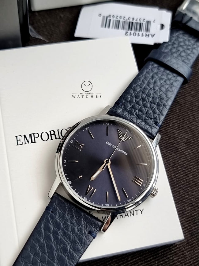 Emporio Armani Men’s Quartz Leather Strap Blue Dial 32mm Watch AR11012 Hover Image