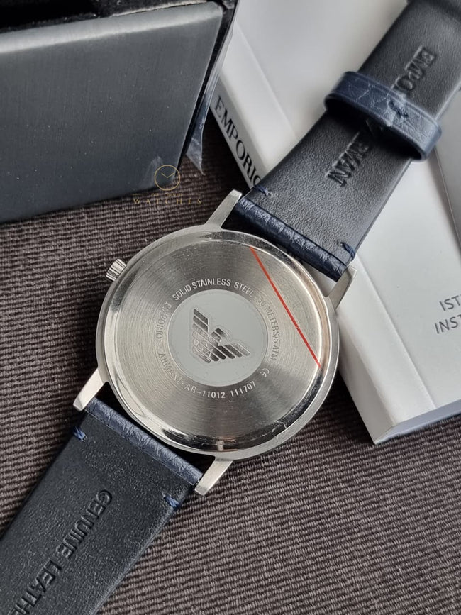 Emporio Armani Men’s Quartz Leather Strap Blue Dial 32mm Watch AR11012 Main Image