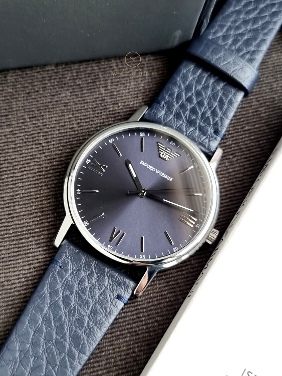 Emporio Armani Men’s Quartz Leather Strap Blue Dial 32mm Watch AR11012